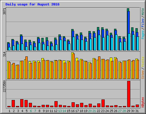 Daily usage for August 2016